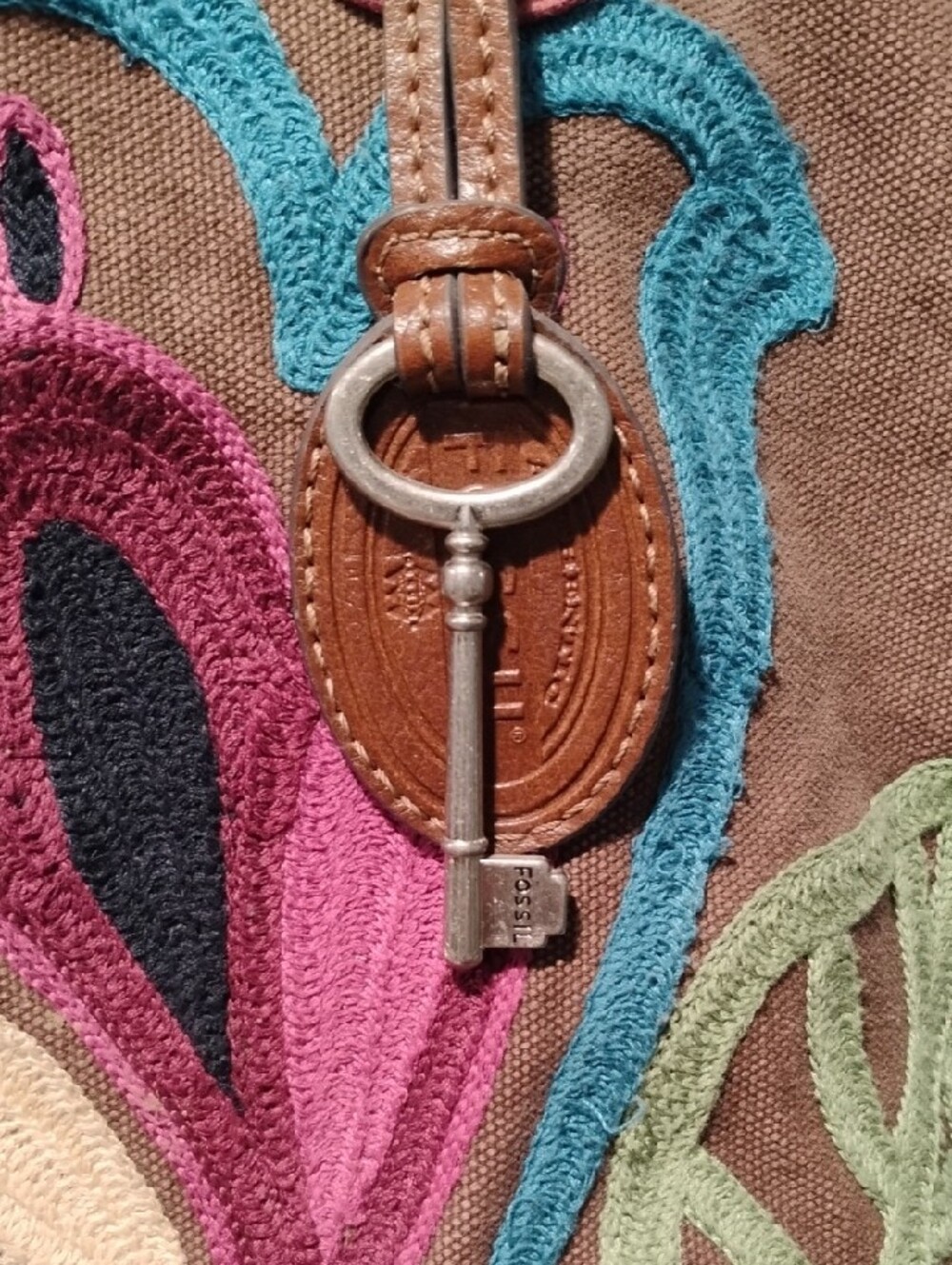 FOSSIL Vintage Brown Floral Embroidered Shoulder Bag - Picture 3 of 7